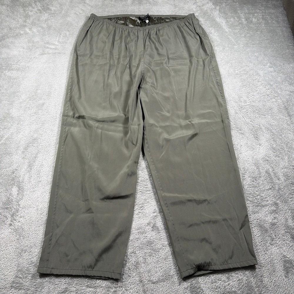 Citron Santa Monica Pant Women 0X Gray Silk Blend Pull On Elastic Waist Wide Leg